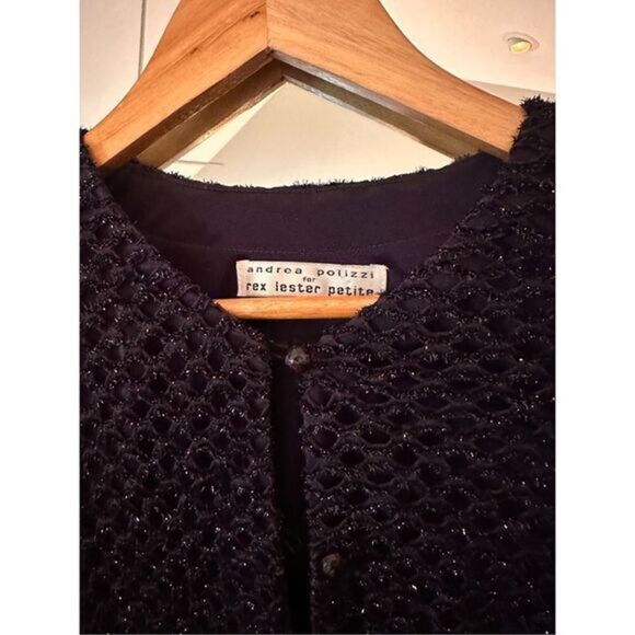 Andrea Polizzi Women Shimmery‎ Cardigan M Purple Open Front Metallic Knit Jacket - Picture 4 of 9